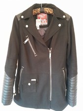 Khujo Black Wool Biker Jacket Zipped Size 12