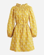 J Crew BK984 NWT Size XS Ruffle-neck Puff Sleeve Dress in Liberty Yellow Floral