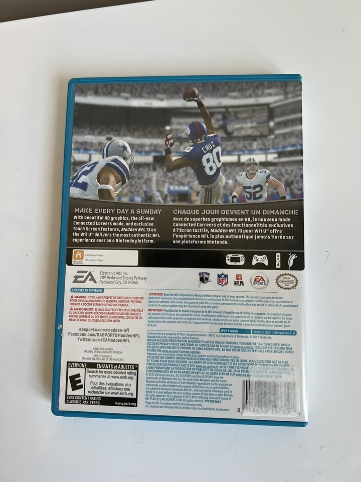 Madden NFL 13 (Nintendo Wii U, 2012) Complete In Box With Manual ...
