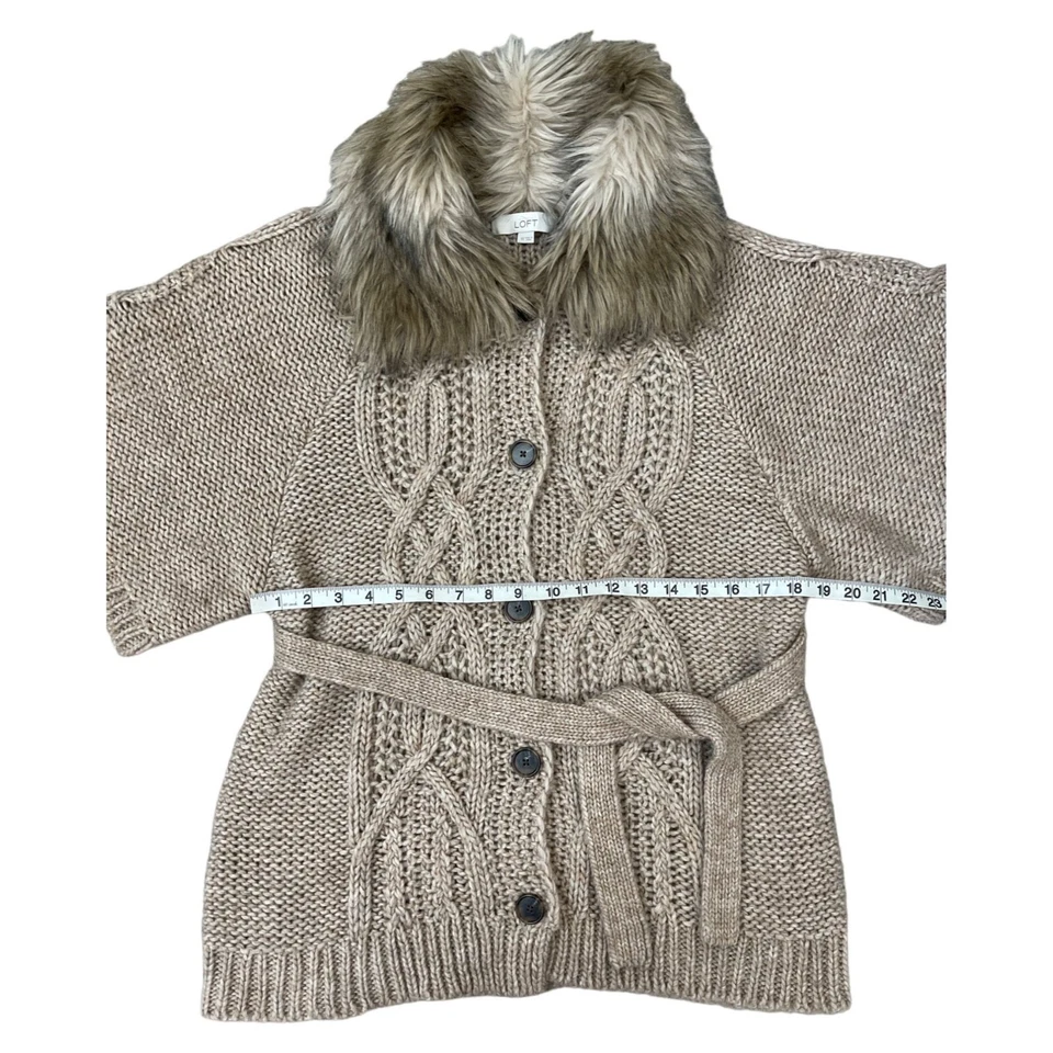 Cárdigan Suéter Ann Taylor Loft Lana Alpaca Cinturón Cuello Piel Beige Tostado XS $118 Foto 4 de 4