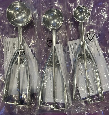 NEW Pampered Chef Stainless Steel Scoop Set of 3 Small Medium Large Lot