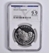 Proof 9.9 1991-S Mount Rushmore Commemorative Dollar NGC X NGCX