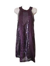New Womens Medium purple sequin sleeveless halter shift dress elastic back lined