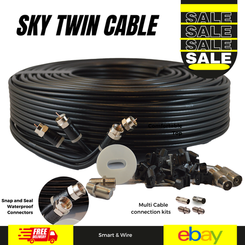 Sky Cable Extension Sky Q Sky+hd Twin Coax Satellite Sky Lead Shotgun with Clips - Picture 75 of 101