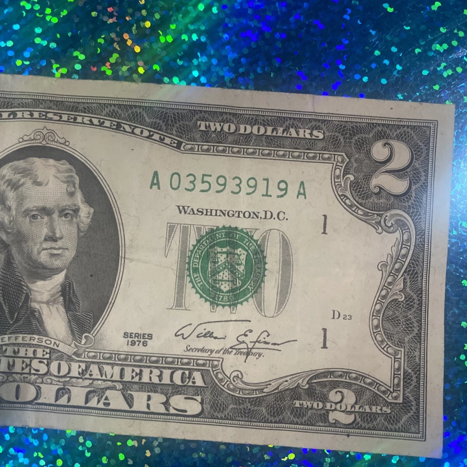 A 03593919 - 1976 $2 Two Dollar Bill - Serial Number - Good Circulated - Image 3 of 4
