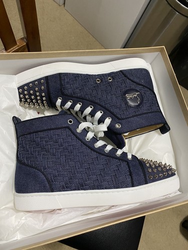 Louboutin Spikes Orlato Flat Denim/Tresse 42 - Picture 6 of 12
