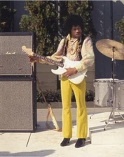 Jimi Hendrix 1960s Rock Icon playing guitar Yellow Pants Vintage 8x10 Photo