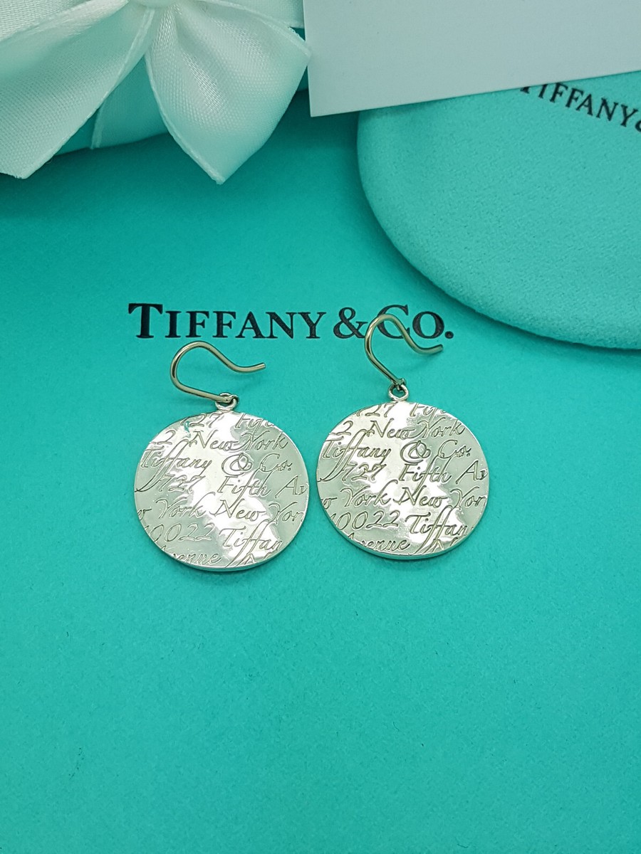 Tiffany & Co. Very RARE Silver Notes Round Disc Dangle Earrings