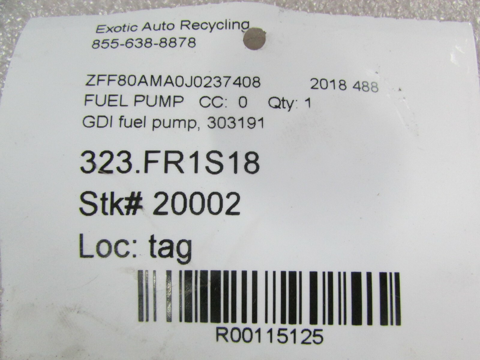 Ferrari 488 Spider GDI Fuel Pump, Used, P/N 303191