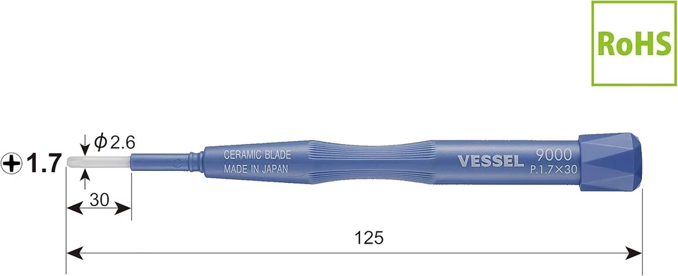 VESSEL Ceramic Adjusters Alignment Driver No.9000 Slotted JIS +1.7 x 30 JPN - Image 2 of 4