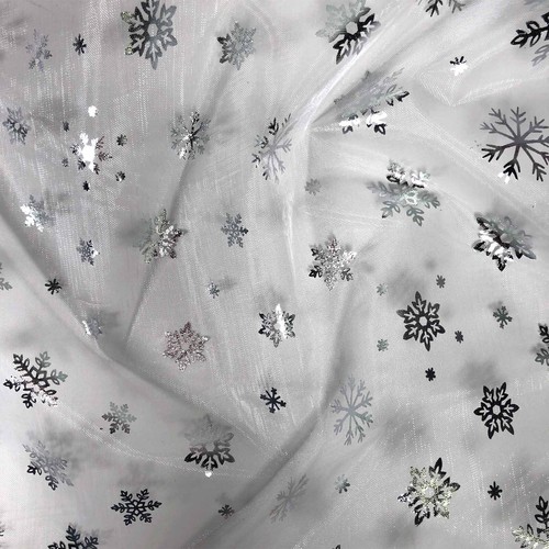 FS661 Snowflake Foil Organza Fabric Christmas decoration table dressing displays - Imagen 2 de 4