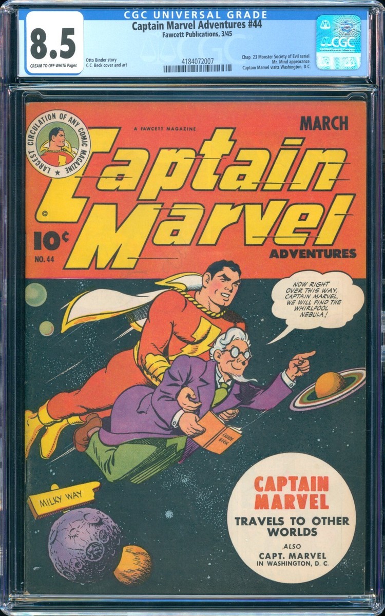 CGC 8.5 VF+ == 1945 CAPTAIN MARVEL ADVENTURES #44 / Hi-Grade WWII