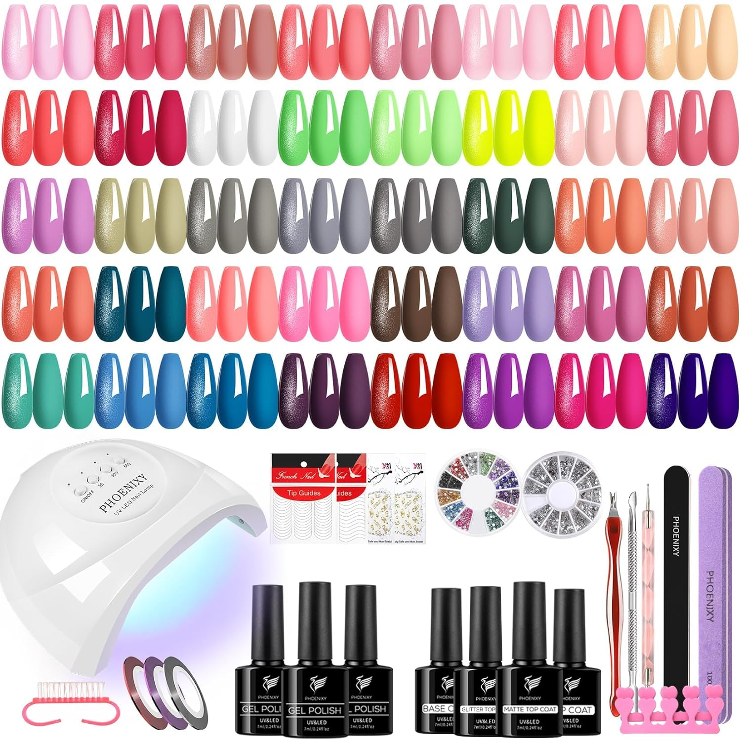 61-Piece Gel Nail Polish Kit with UV Light - 40 Spring Colors & Essentials