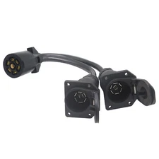 7 Way RV Blade Trailer Y-Splitter Adapter to Dual-Port 7 Way Socket Connector