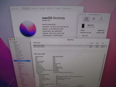  Apple Mac Pro 6.1 A1481 2013 3.5GHz Xeon 6-Core D500 3GB 32GB