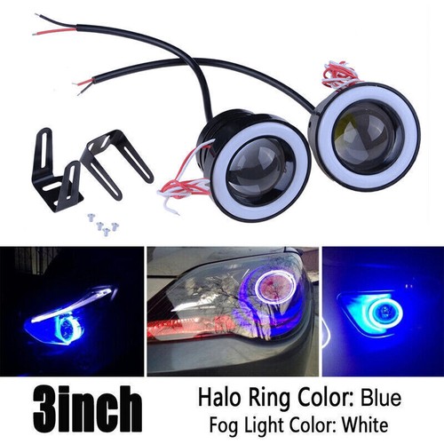 3" Car Fog Light LED Projector COB Halo Angel Eye Ring DRL Driving Bulbs Blue - Bild 1 von 9