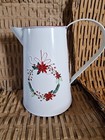 Vintage Zinc Jug 20cm Christmas Decor Rustic Embossed Wreath Holiday Vase