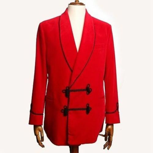 Smoking Jacket Men's Designer Red Velvet Wedding Party Wear Evening Blazer Coats - Picture 1 of 3
