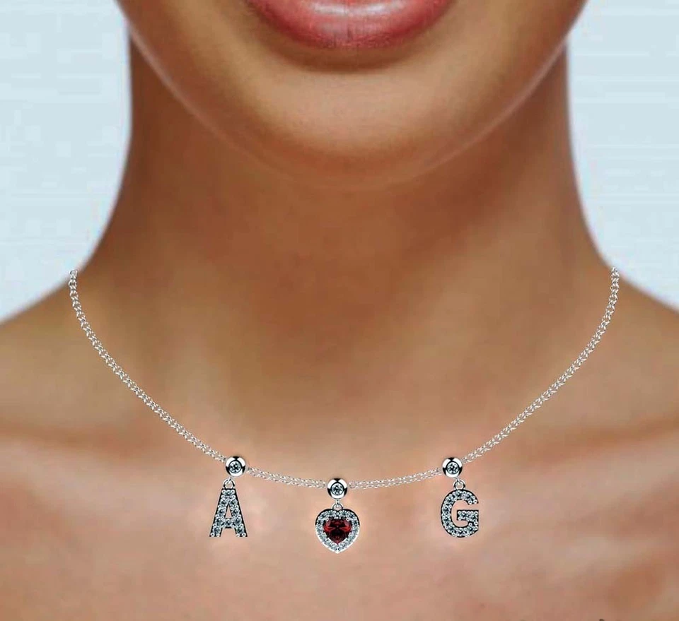 Collana con lettere Argento 925 rodiato anallergico zirconi brillanti donna - Immagine 3 di 4
