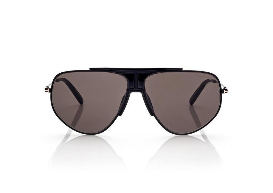 Tom Ford Pilot Sunglasses FT 0928 928 02A Matte Black Frame Smoke