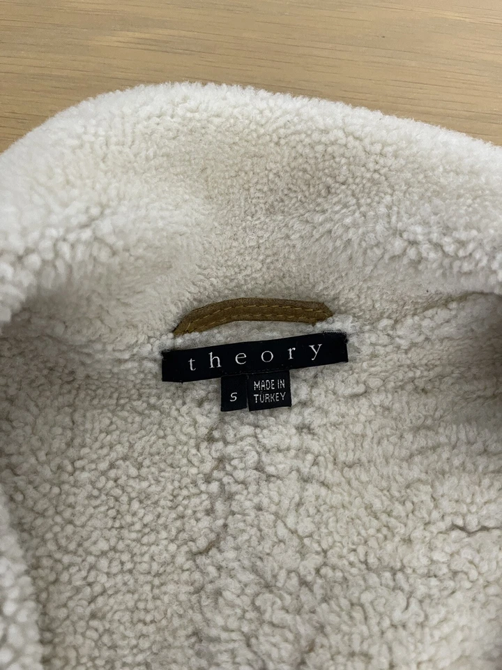 $1998 Theory Small Shearling Jacket Belt Wrap Western Leather Ranch Coat Fur VTG - Image 2 of 4