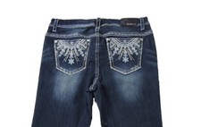 Grace in LA Women Plus Bootcut Jeans Mid Rise Stretch Western Tribal Dark Blue