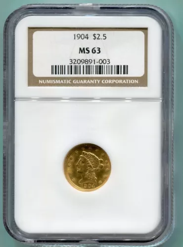 1904 $2.5 LIBERTY QUARTER EAGLE NGC MS63 GRADED MS-63 ! NO spots ! Older Holder!
