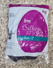 Leggs L'eggs Silken Mist Black Mist Control Top Pantyhose, Size Q, 4 Pairs