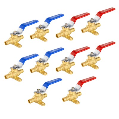 EFIELD 10PCS 1/2''Pex Crimp Shut Off Brass Ball Valves/Drop Ear, Red& Blue Levers