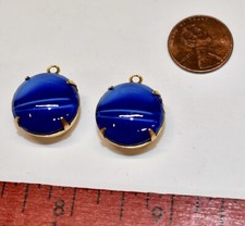 VINTAGE 2 BLUE MOONSTOE PORPHYRY GLASS PENDANTS  18mm ROUND*SMOOTH*DOMED
