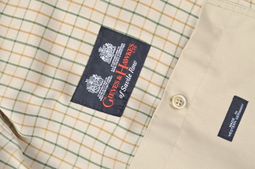 GIEVES & HAWKES Overcoat Savile Row Check Lined Sand Raincoat Size UK 42 / EU 52 - Picture 14 of 21