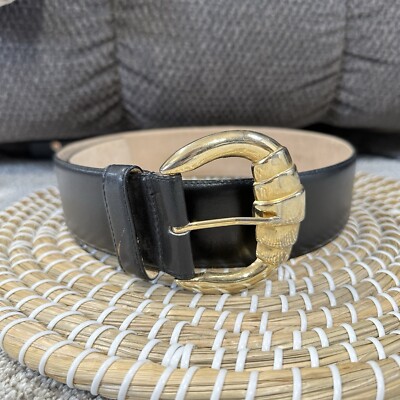 Amanda Smith Women s Black Leather Belt Gold Buckle Size M