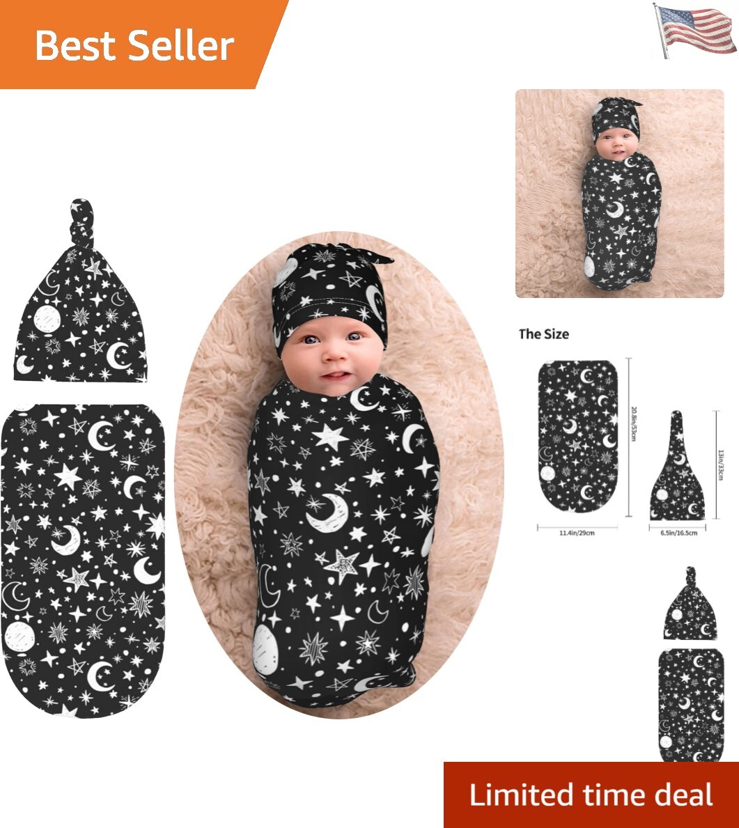 Cocoon Swaddle Wrap with Adjustable Knot and Matching Hat for Newborns