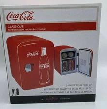 Coca-Cola 6 Can Mini Beverage Center / Fridge Car or Wall Plug In Option New