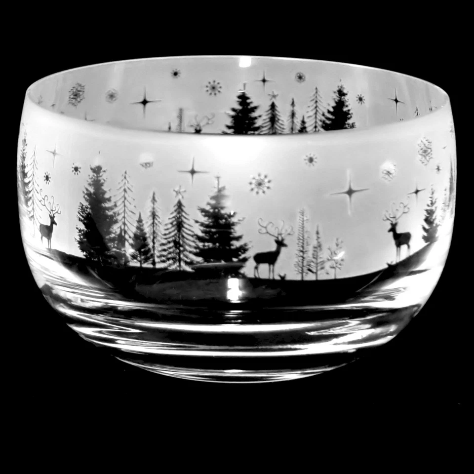 Animo Glass Winter Wonderland Small Engraved Crystal Bowl Christmas Decor Gift - Image 2 of 2