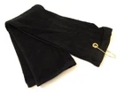 Tri-Fold Golf Towel,  Black Cotton Terry Cloth, 24x16, Brass Grommet & Bag Clip