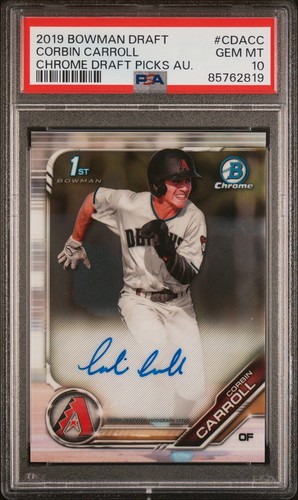 PSA 10 CORBIN CARROLL AUTO 1st 2019 Bowman Chrome Draft Autograph RC GEM MINT - Picture 3 of 4