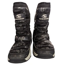 Hobibear kids Black Silver Snowboots Winter Faux Fur Lining US Size 5