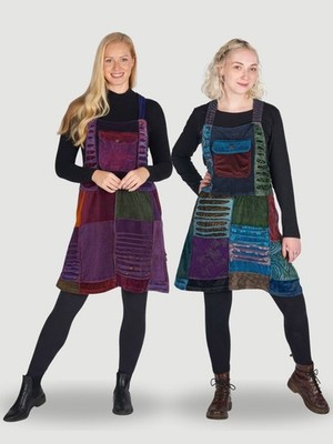 Verity Samt Patchwork Trägerkleid Boho Vintage verstellbare Träger