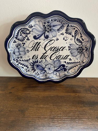 Talavera Problana Pottery Blue And White Tray Wall Decor Mi Casa Es Tu Casa
