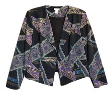 CHICOS Black Purple Paisley Moto Bolero Box Cut Jacket/Blazer Women Sz 2 Large