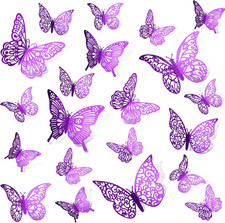 72Pcs Butterfly Decorations, Purple 3D Butterfly Wall Decor Stickers, 4 Styles 3