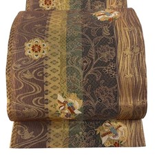 Japanese Kimono Fukuro Excellent bag obi dark brown six pieces pure silk Used