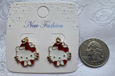 HELLO KITTY Gold-Tone Red Bow Stud Dangle Earrings Colorful NEW