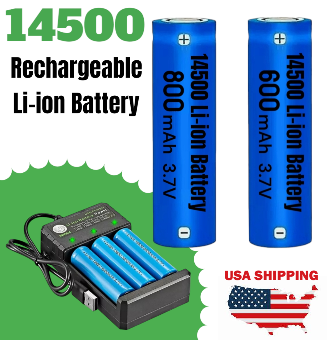14500 3.7V 800mAh/600mAh Rechargeable Li-ion Batteries ICR 14500