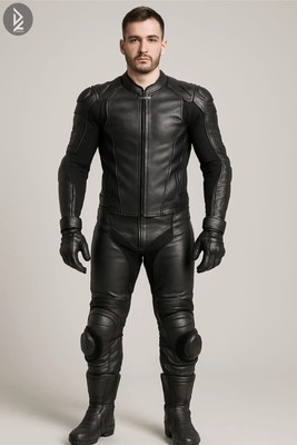 Full Black Two Piece Motorcycle Custom Leather Suit Motorrad Racing Suit