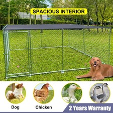 Outdoor Kennel Metal Dog Cage Fence Chicken Coop Hen House Playpen Cover Roof