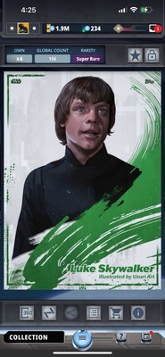 Star Wars Card Trader Stellar Signatures 2025 - Green 500cc Luke Skywalker