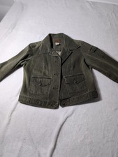 St Johns Bay Womens Jacket Cotton Button Blazer Green 3 Pocket Petite Small