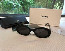 Celine CL40194U Triomphe Oval Sunglasses Black Frame Dark Grey Lens Women